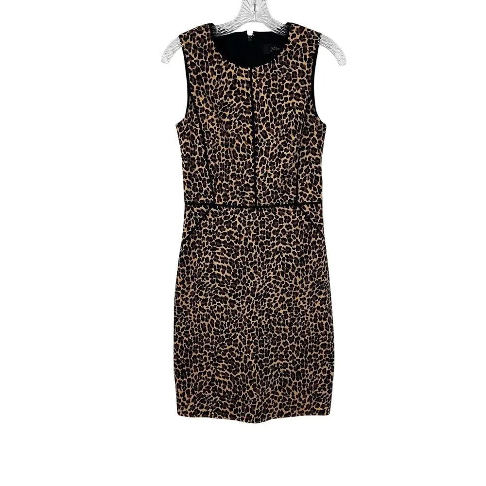 J. Crew Vegas Leopard Print Sheath Dress Size 0 Preppy Careerwear Classic